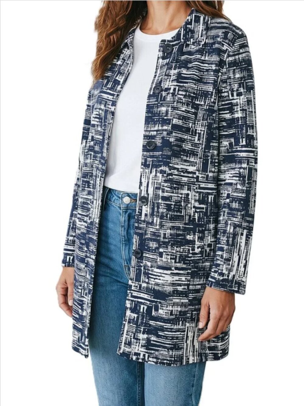 Coldwater Creek Blue White Trench Rain Coat size M
